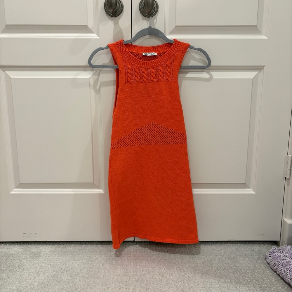 Zara Orange Knit Sleeveless Dress